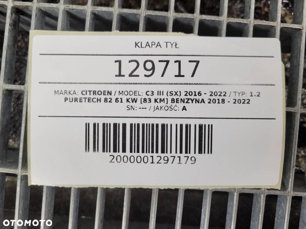 KLAPA TYŁ CITROEN C3 III 5D HATCHBACK KNT KOMPLETNA - 20