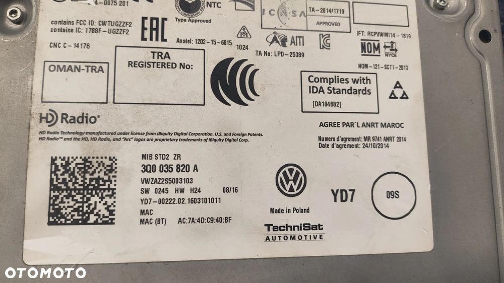 RADIO WYŚWIETLACZ EKRAN MONITOR CZYTNIK KART SD KOMPLET ZESTAW 6C0919603 3Q0035820A VW POLO V 6C 6R LIFT - 5