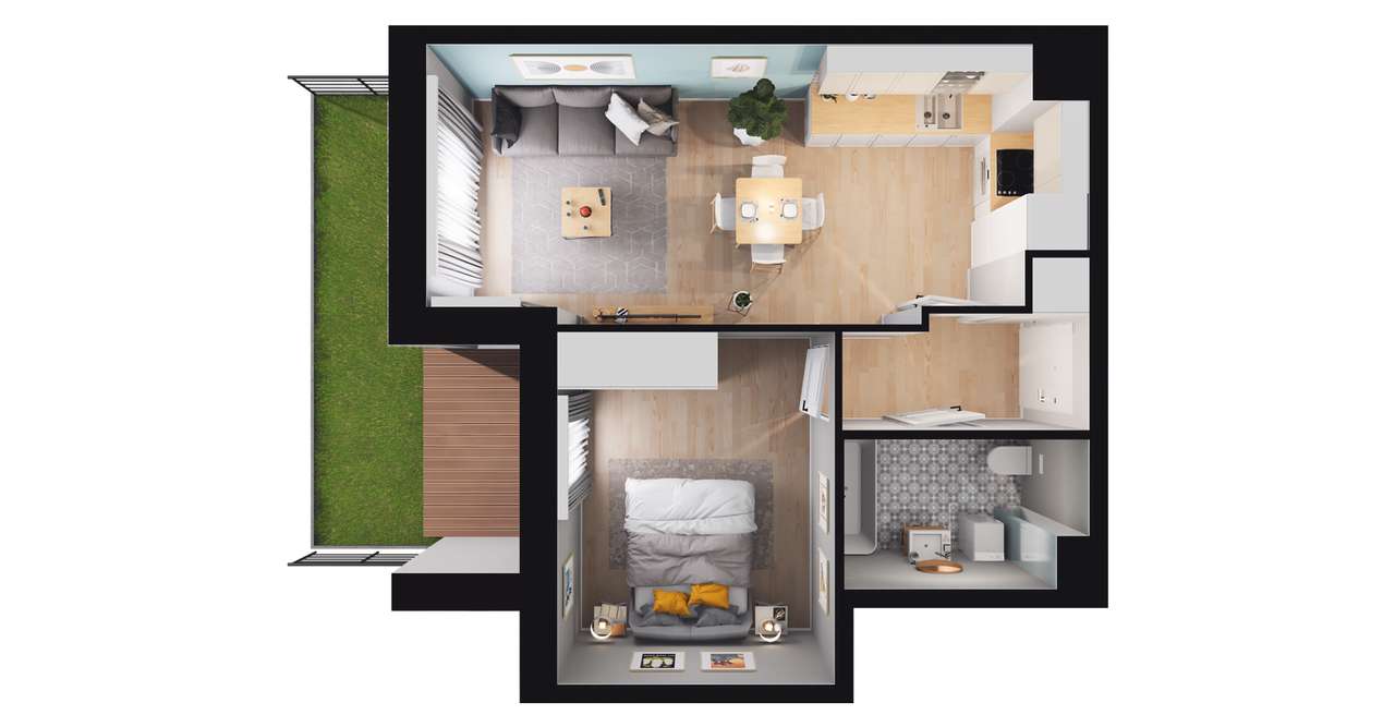 2-pokojowe mieszkanie 38m2 + ogródek - Pełny obrazek: 3/7