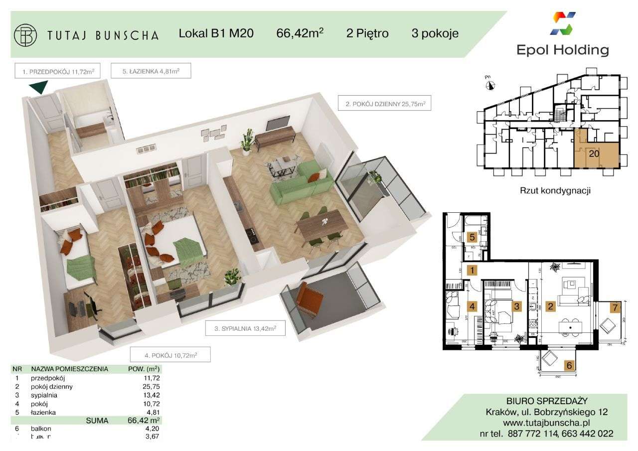 3-pokojowe mieszkanie 66 m2 + 2 balkony, Bezpośrednio
