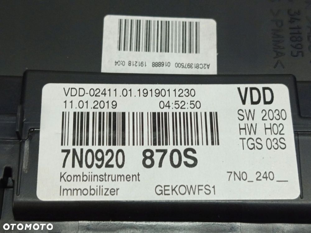 LICZNIK ZEGARY VW SHARAN 7N 2.0 TDI 7N0920870S - 7