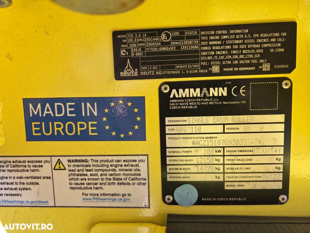 Ammann ARS110, 14,7tone, 25ore-NEFOLOSIT, latime rola 2,1m, motor Deutz 135CP, Declaratie CE, produs in GERMANIA, garantie 1 an, Aer cond, Antifurt, lung 5,9m, FULL OPTION, posibilitate leasing 4 ani, PROMOTIE 84.900 EUR+Tva - 11