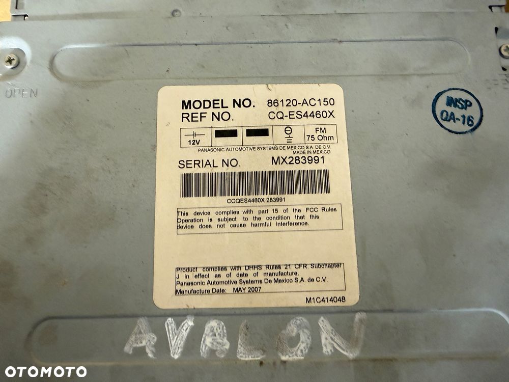 Radio JBL Toyota Avalon 05-07r. Nr. 86120-AC150. - 2
