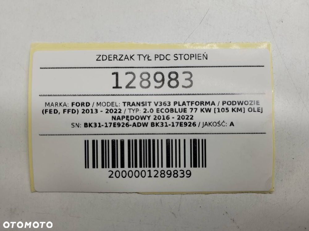 ZDERZAK TYŁ PDC STOPIEŃ KOMPLETNY FORD TRANSIT MK8 CUSTOM  BK31-17E926 - 15