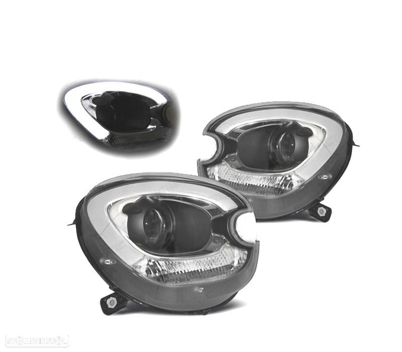 FARÓIS FRONTAIS MINI R60 COUNTRYMAN 10-15 XENON TUBE LIGHT FUNDO PRETO - 1