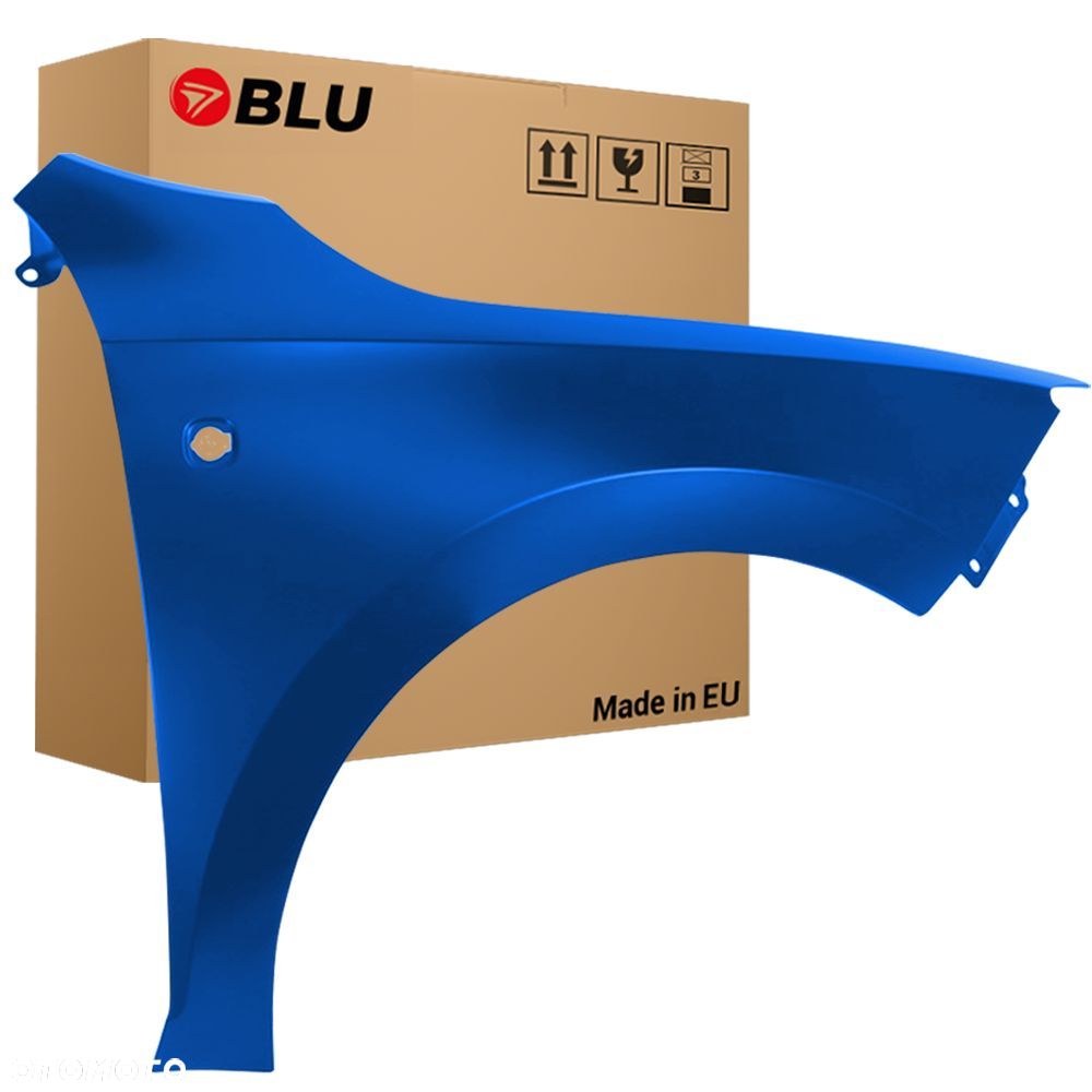 BLU Błotnik SKODA RAPID LF5W Prawy Niebieski 2012-2019 przód RaceBlue z otworem na kierunkowskaz