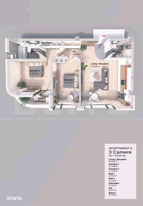 Apartament 3 camera, 74.50 mp, zona Pacurari - Rediu - Imagine principală: 2/17