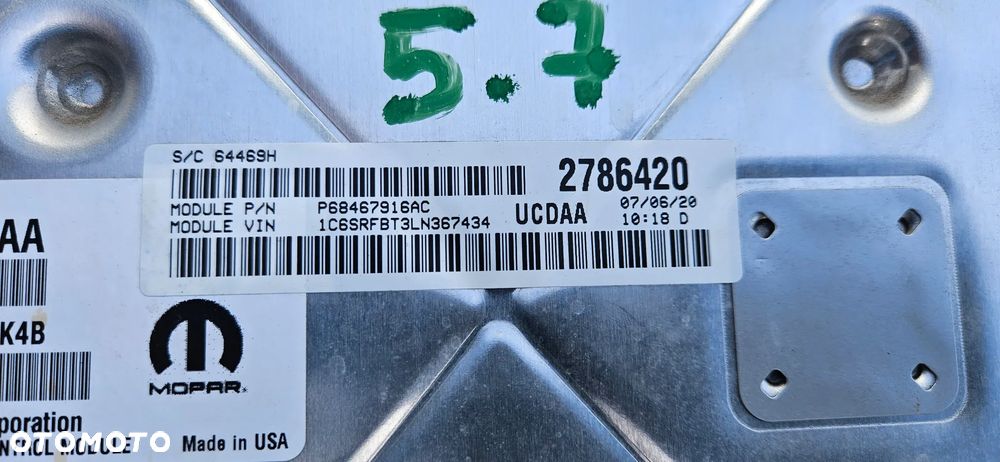 RAM 1500 V 5 2019- 4X4 5.7 HEMI Komputer silnika Sterownik P68467916AC P68434933AA - 2