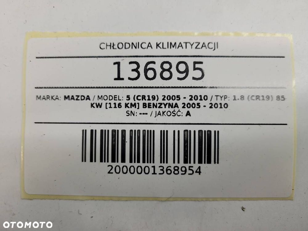 CHŁODNICA KLIMATYZACJI WODY MAZDA 5 CR19 1.8 116KM KOMPLET - 9