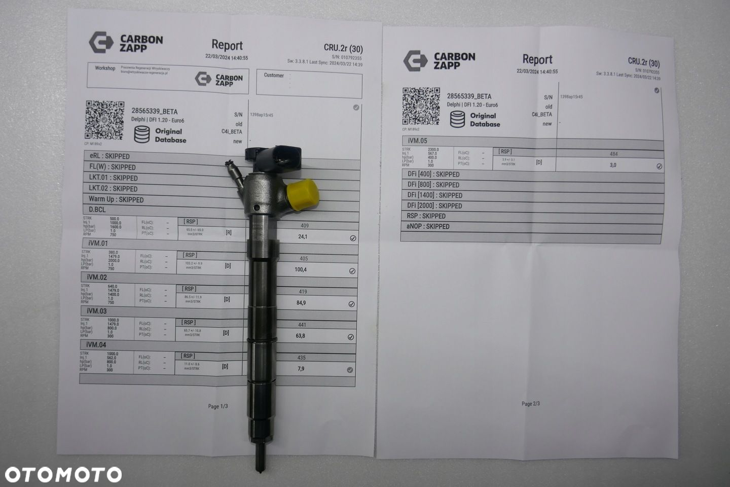 Sprawdzone oryginalne komplet wtryskiwacze 2.0 TDI T6 MULTIVAN 04L130277BA TEST WYDRUK - 2