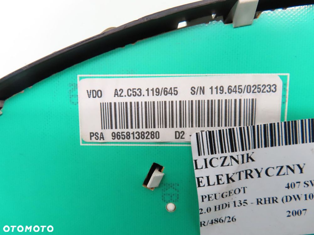 LICZNIK PEUGEOT 407 SW (6E_) 2.0 HDi 135 - RHR 9658138280 A2C53119645 - 3