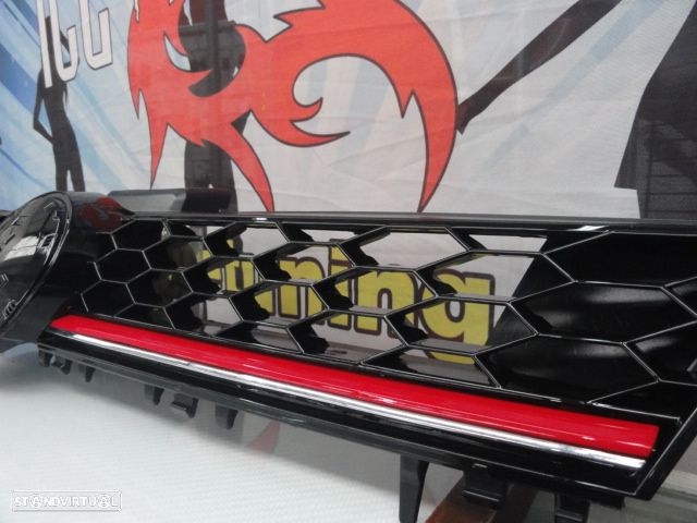 Grelha frontal com espaço para símbolo em preto piano brilhante com risca vermelha para VW golf 7 12-17 GTI LOOK em plástico ABS - 7