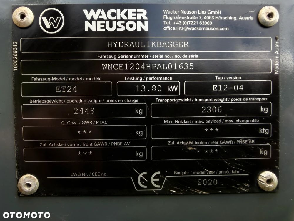 Wacker Neuson ET24 Koparka Gąsienicowa 2,6 tony. z VDS. 2021rok- 2300 Mtg Poziomowanie VDS silnik Yanmar. Maszyna Pochodzi z Norweskiej szkółki roślinnej. 2x drzwi ORYGINAŁ. Jak Nowa z salonu zero luzów i wycieków. Aktualna DEKRA. 2x oryginalna Łyżka. Szybka wolna jazda. Dodatkowe Linie Hydrauliczne na młot i wiertnice. Zaczep kulka na lemieszu. OKAZJA - 10