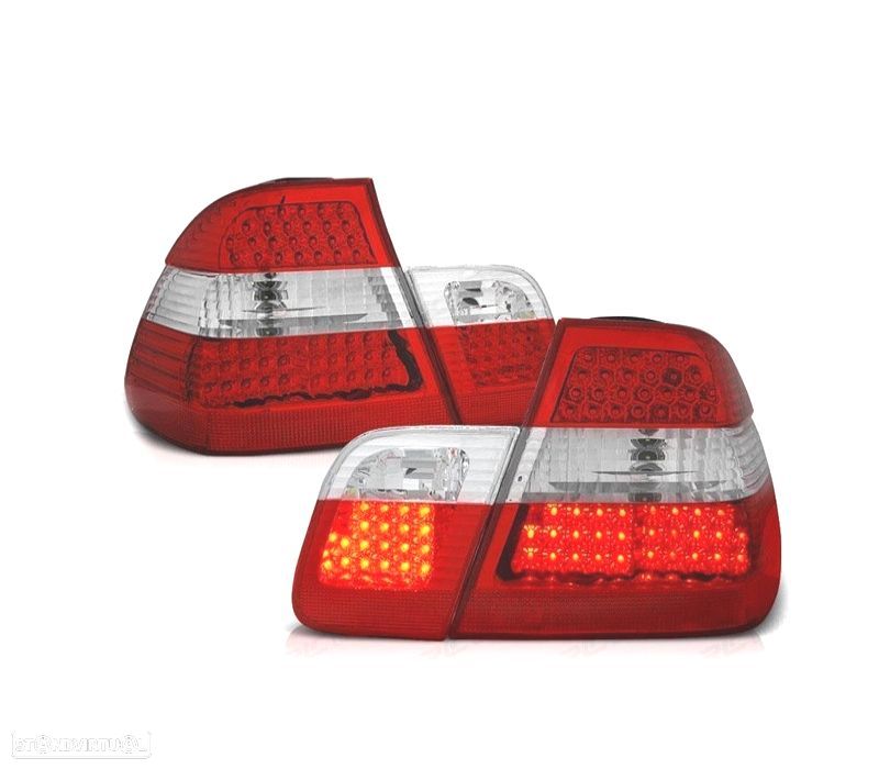 FAROLINS TRASEIROS BMW E46 01-05 LED VERMELHO BRANCO RESTYLING - 1