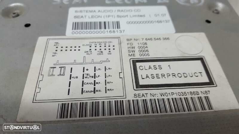 SISTEMA AUDIO / RADIO CD SEAT LEON (1P1) SPORT LIMITED - 3