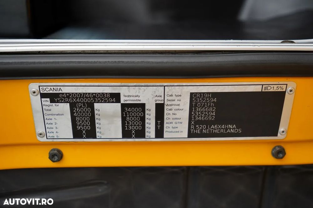 Scania R 520 / V8 / 6x4 / MTA: 110 TONE / I-PARK COOL / TRACTOR CU 3 AXE / EURO 6 - 38