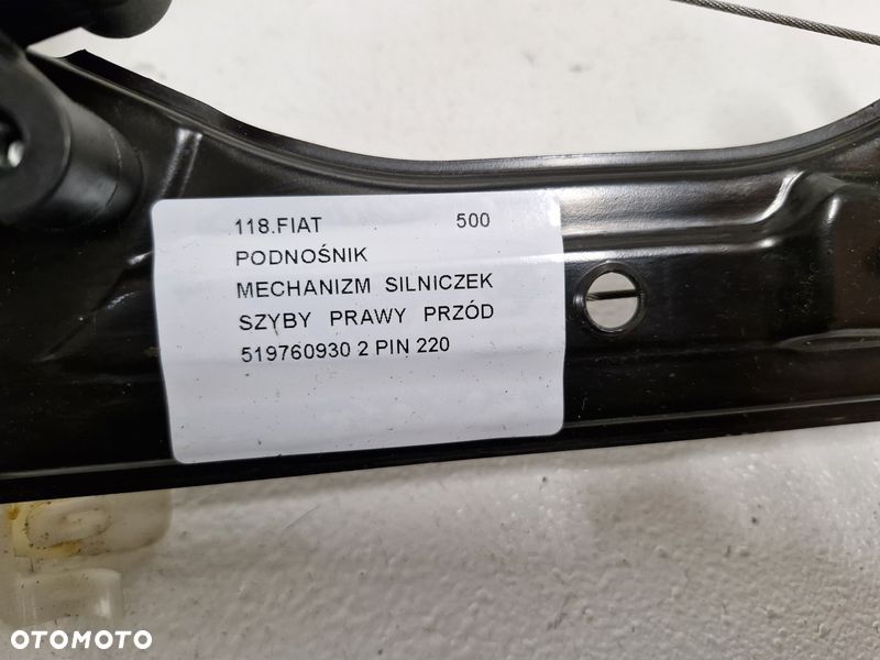 FIAT 500 PODNOŚNIK MECHANIZM SZYBY PRAWY PRZÓD 519760930 2 PIN - 3