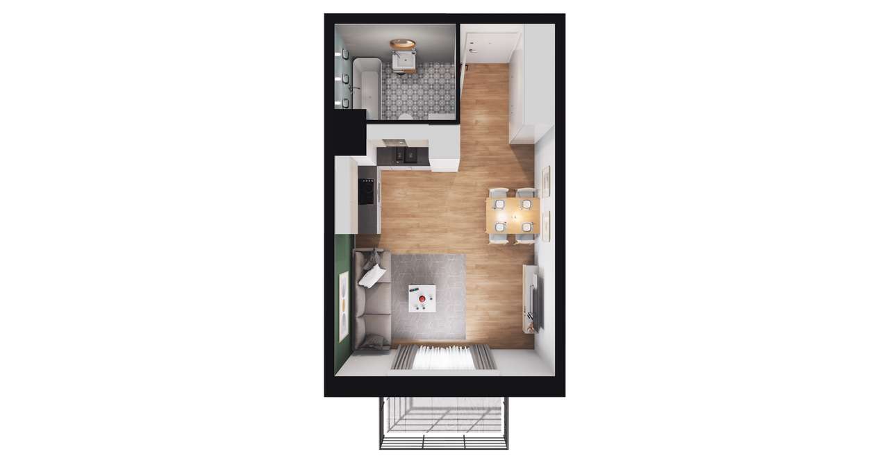 1-pokojowe mieszkanie 27m2 + balkon - Pełny obrazek: 4/6