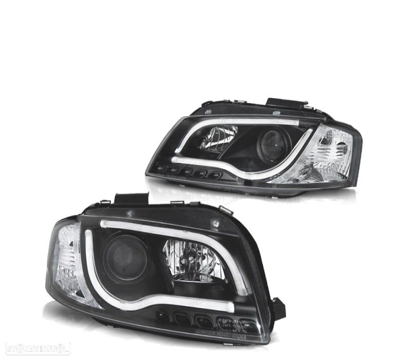 FARÓIS LED AUDI A3 8P 03-08 TRU DRL PRETO - 1