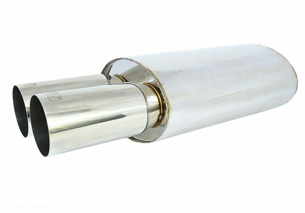 Tłumik Końcowy PRZELOTOWY wejście 63mm Końcówka 2x76mm JDM nierdzewka - 3