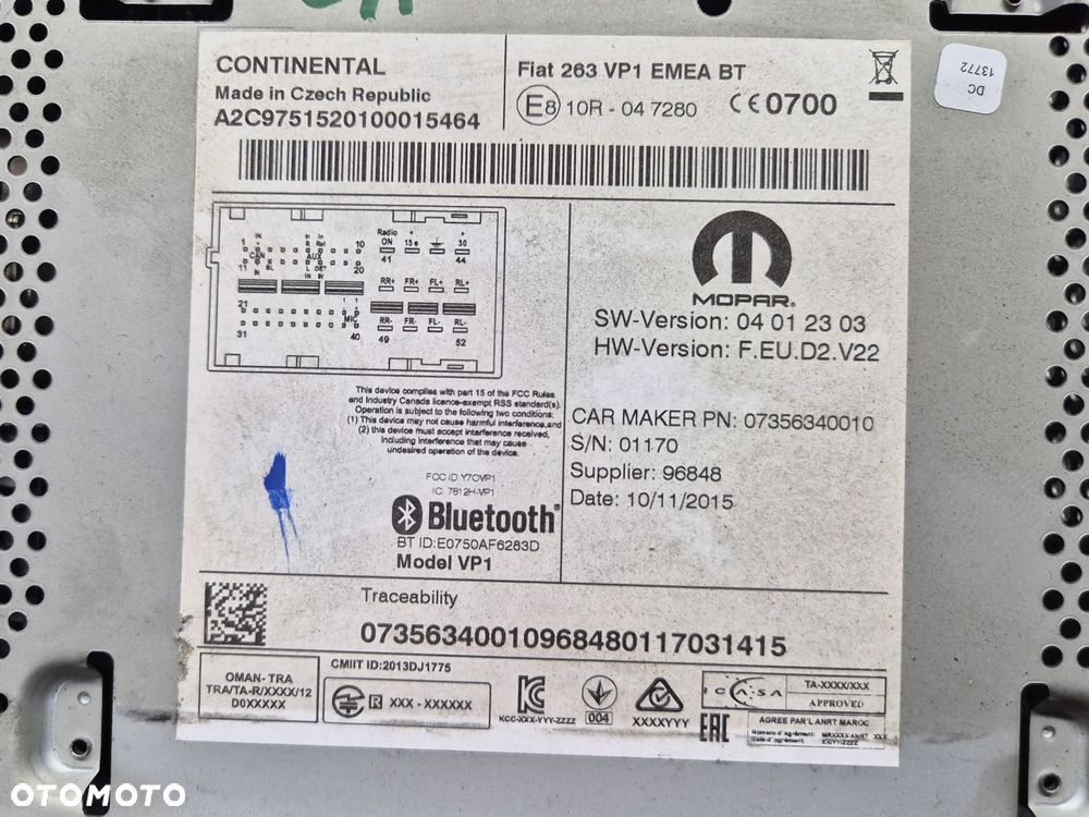 RADIO FIAT 263 CONTINENTAL VP1 ROZKODOWANE - 2