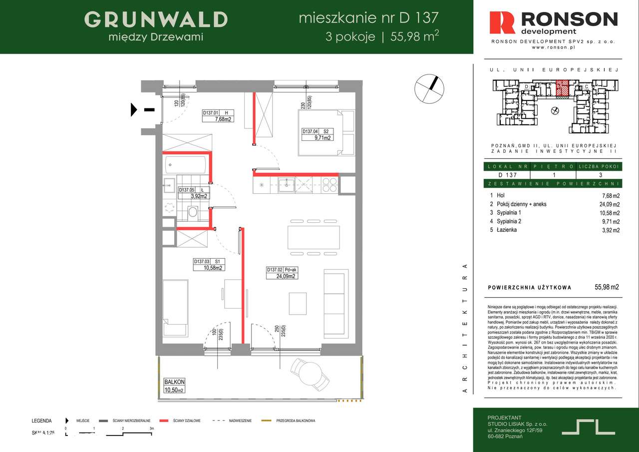 3-pokojowe mieszkanie 55m2 + balkon - Pełny obrazek: 2/11