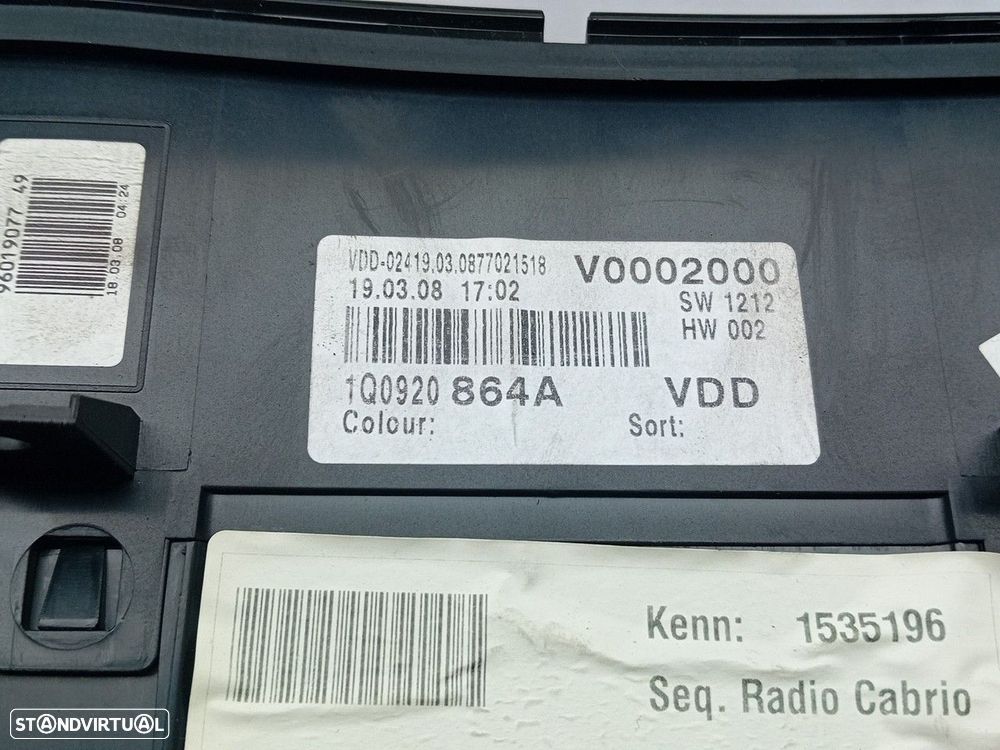 Quadrante / painel de instrumentos VOLKSWAGEN Eos (1F7, 1F8) - 6