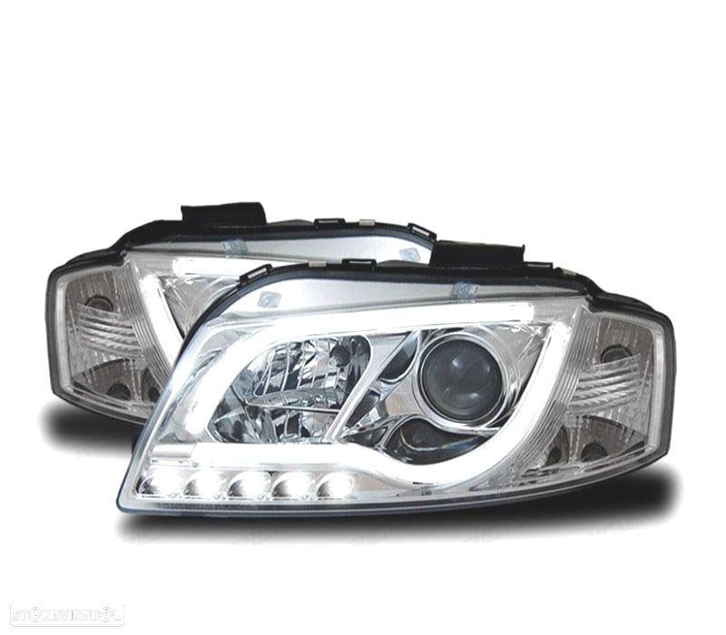 FARÓIS LED PARA AUDI A3 8P 03-08 TRU DRL ECE-R87 CROMADO - 1