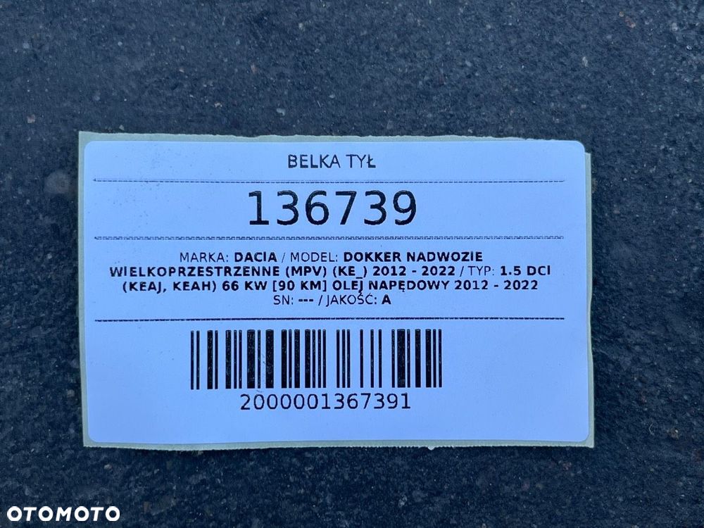 BELKA TYŁ OŚ ZAWIESZENIA DACIA DOKKER 1.5 DCI 90KM - 6
