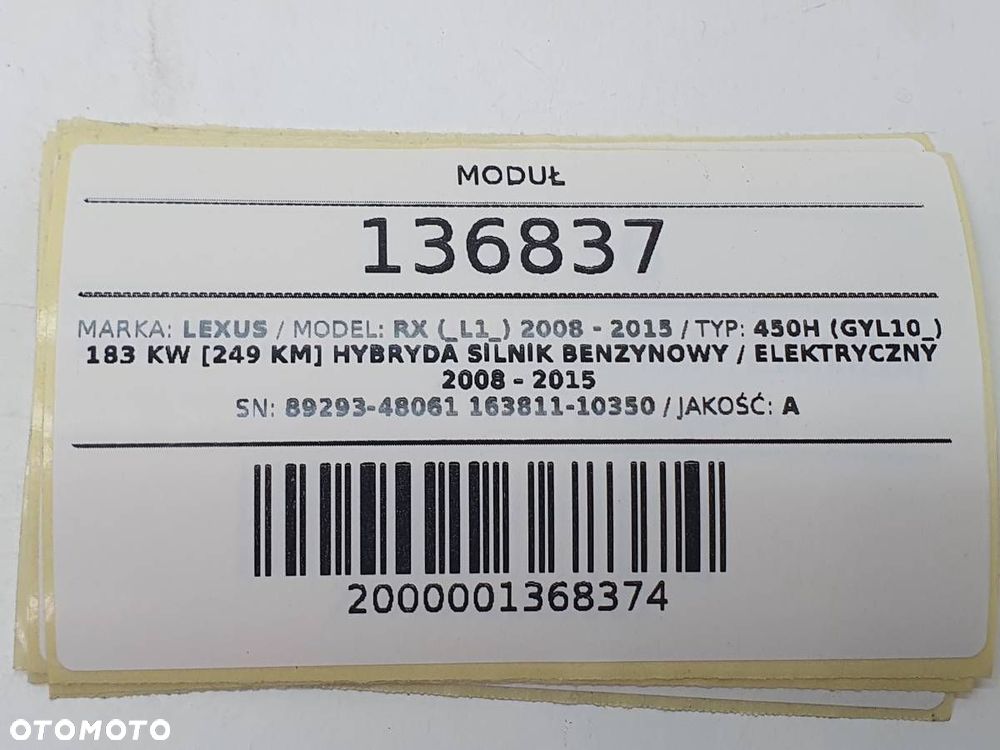 MODUŁ STERONIK LEXUS RX 450H III 89293-48061 163811-10350 - 6