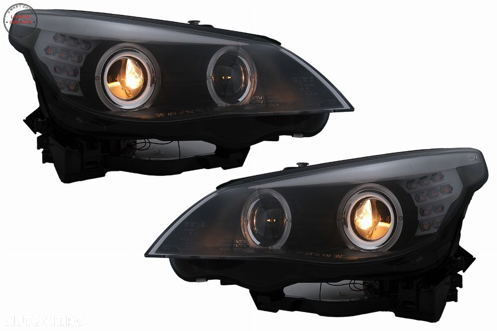 Faruri LED Angel Eyes BMW Seria 5 E60 E61 (2003-2007) LCI Design Negru- livrare gratuita - 6