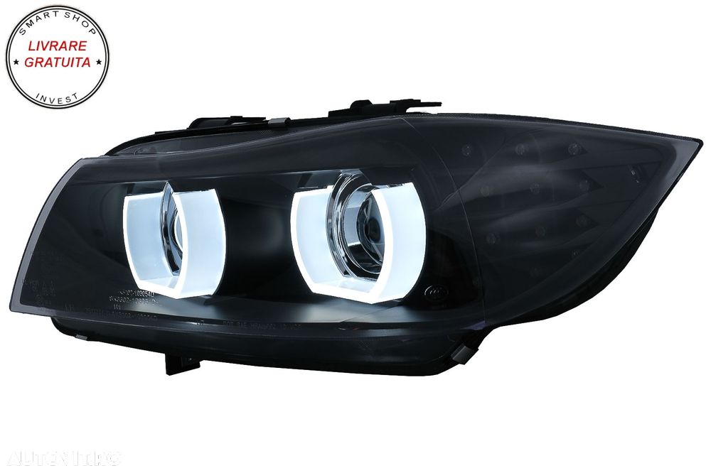 Faruri Xenon 3D Angel Eyes LED DRL BMW Seria 3 E90 E91 (2008-2011) Negru- livrare gratuita - 4