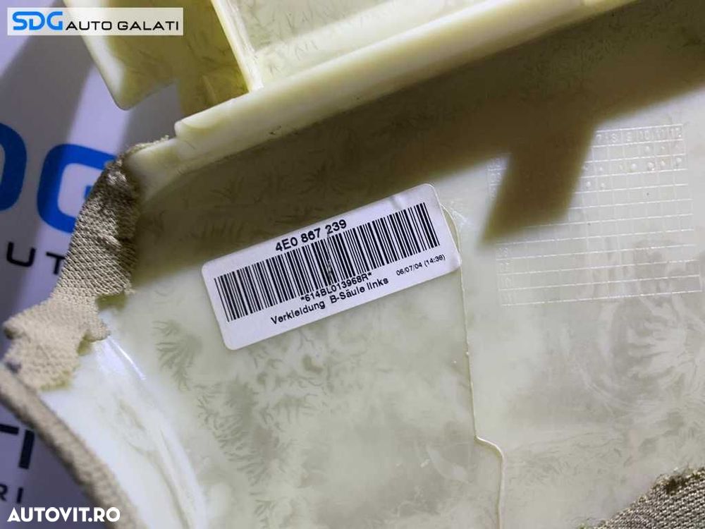 Centura Siguranta Dreapta Fata Completa cu Capac Capitonaj Stalp si Motoras Pretensionare Audi A8 D3 2002 - 2009 Cod 601836800 4E0867239S - 12