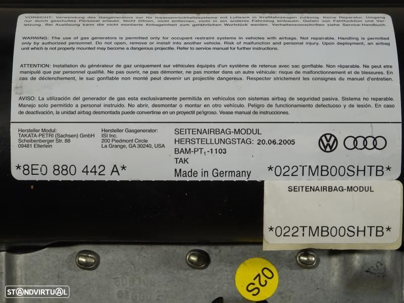 Airbag De Banco Audi A4 (8Ec, B7)  8E0880442a / 8E0 880 442 A / Direit - 3