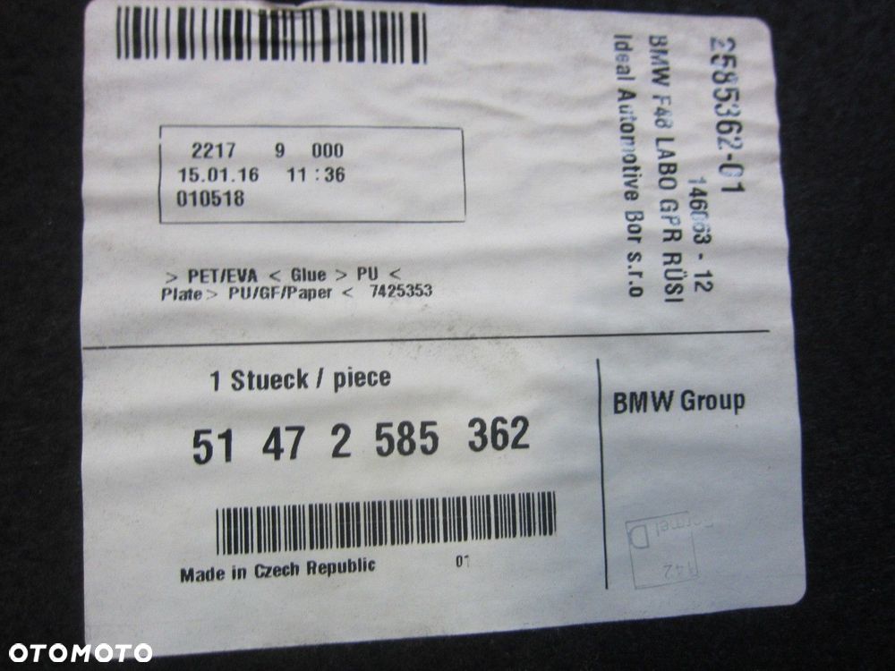 BMW X1 F48 PODŁOGA BAGAŻNIKA WYKŁADZINA CZARNA TYLNA 51477425353 7425353 - 6