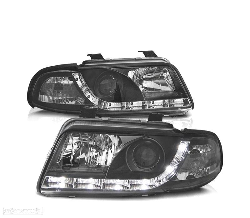 FARÓIS FRONTAIS LED LUZ DIURNA PARA AUDI A4 B5 94 -99 FUNDO PRETO - 1