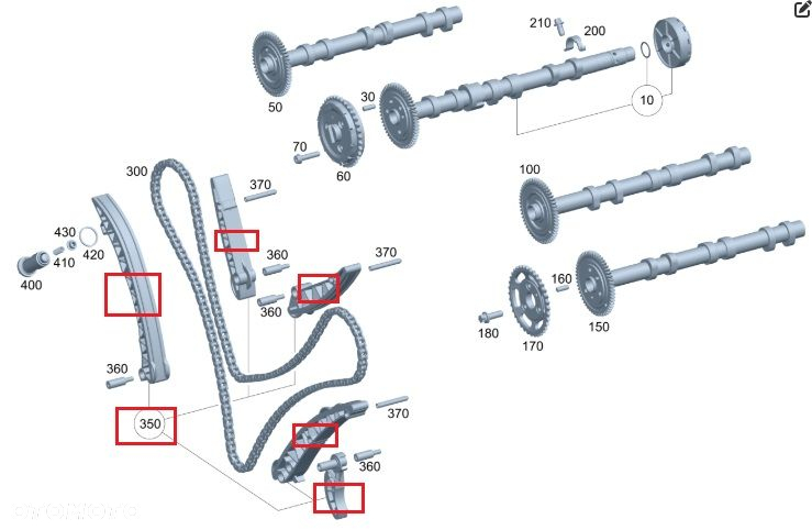 MERCEDES OM642 V6 Zestaw slizgow prowadnica lancucha rozrzadu OE - 2