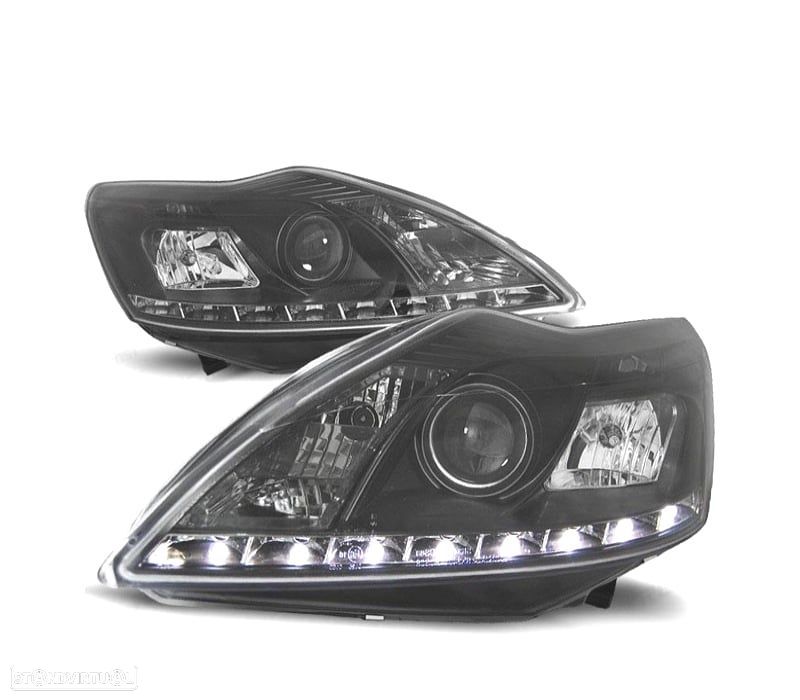 FARÓIS COM LUZ DIURNA LED FORD FOCUS 08-11 FUNDO PRETO - 1