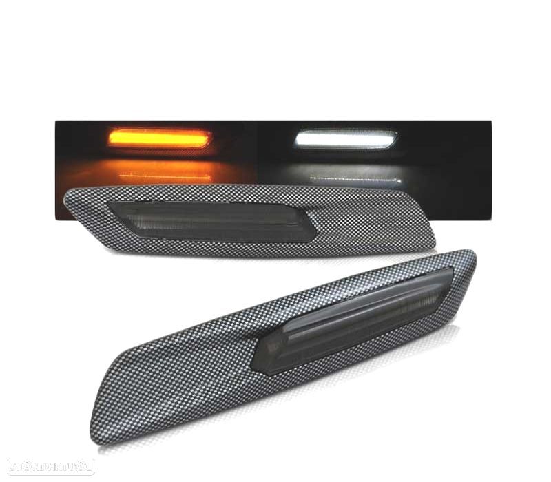 PISCAS LATERAIS LED BMW LOOK F10 SMOKE CARBONO - 1