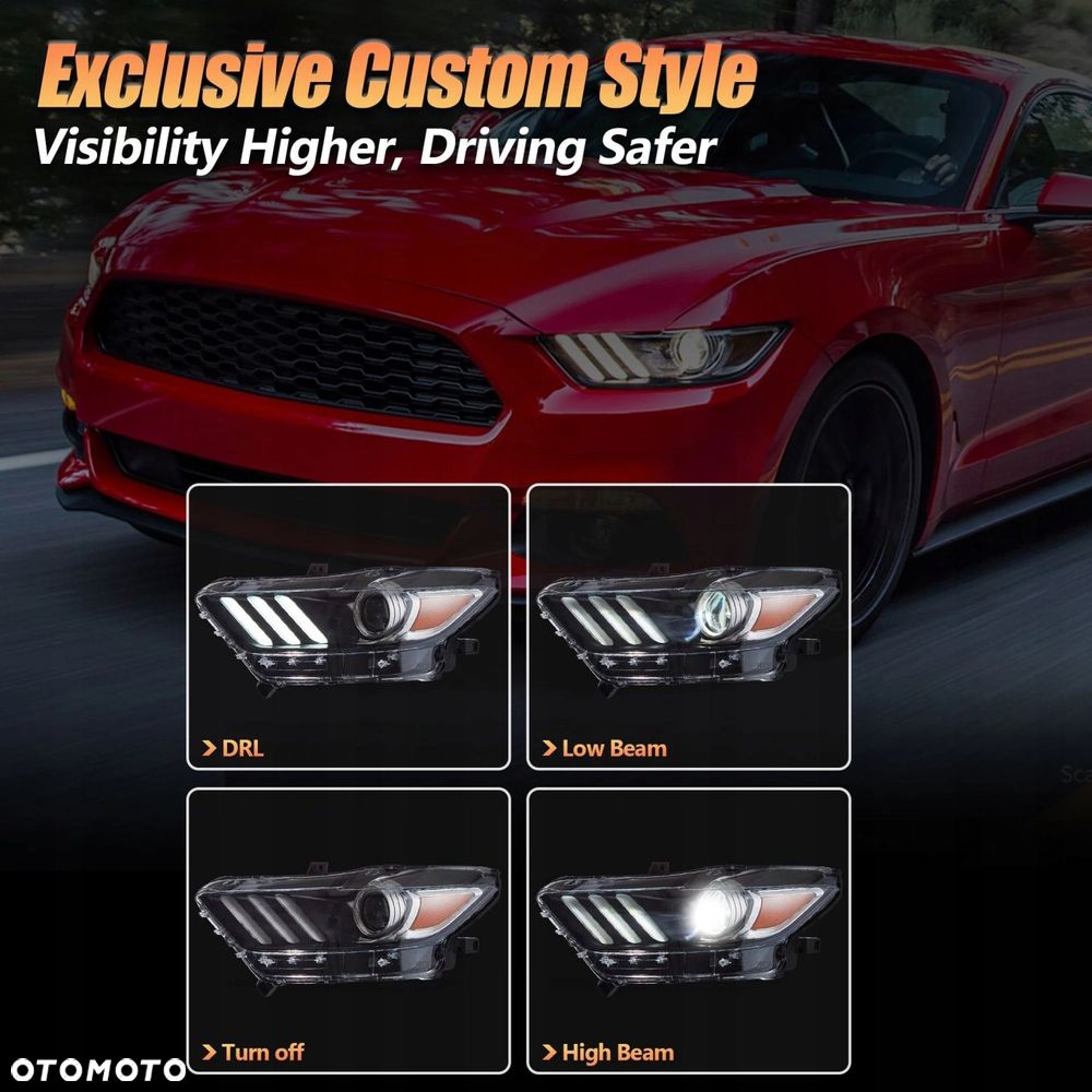 reflektor lampa kpl vland drl led neon tuning ford mustang vi 6 2015-2018 - 6