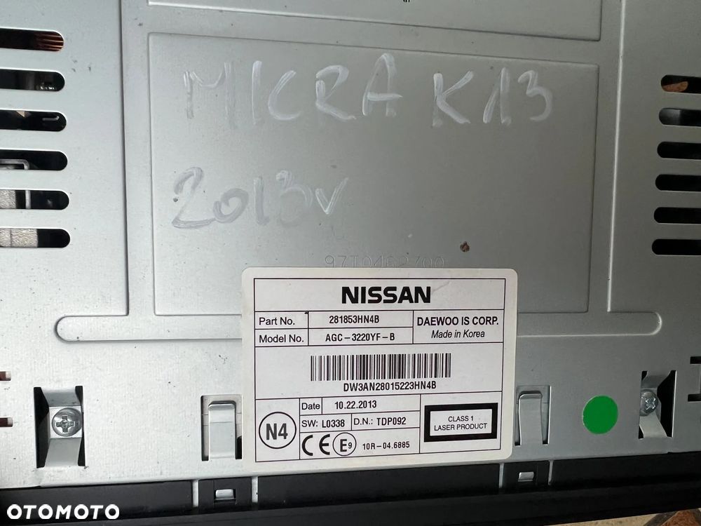 RADIO CD NISSAN MICRA K13 281853HN4B - 3
