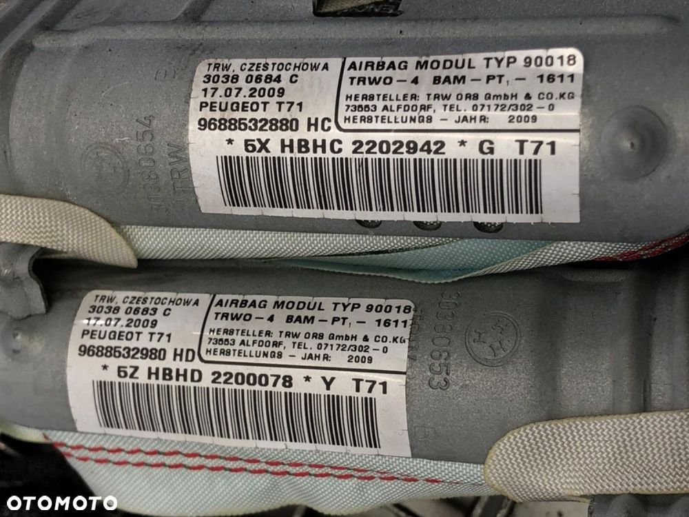 KOKPIT PODUSZKI KURTYNY PASY KOMPLET  PEUGEOT 308 I (4A_, 4C_) 2007 - 2016 1.6 16V 88 kW [120 KM] - 21