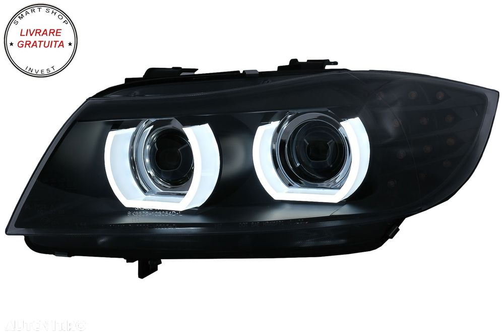 Faruri Xenon 3D Angel Eyes LED DRL BMW Seria 3 E90 E91 (2008-2011) Negru- livrare gratuita - 2