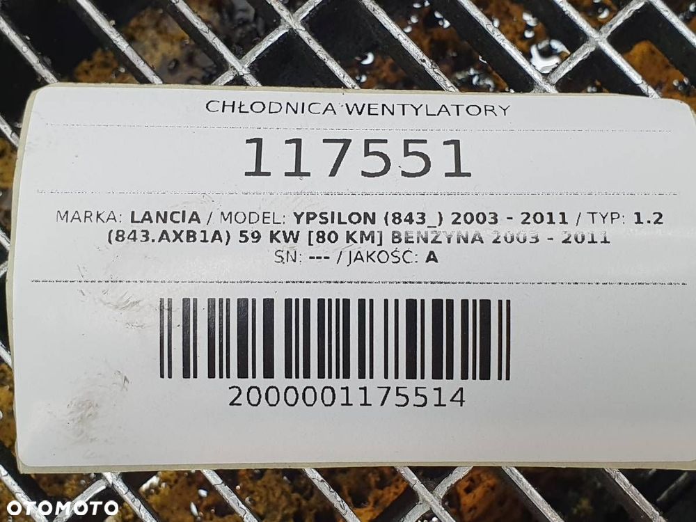 CHŁODNICA WODY KLIMATYZACJI WENTYLATOR LANCIA YPSILON 1.2 BENZYNA - 10