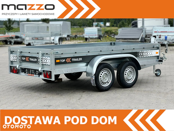 MAZZO TOP TRAILER Dostawa przyczepa SPAWANA 2-osiowa 300x151x37cm DMC750kg WZMOCNIONA TYLNA BURTA