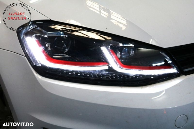 RHD Faruri LED cu Grila VW Golf 7 VII (2013-2017) R Design Rosu- livrare gratuita - 16