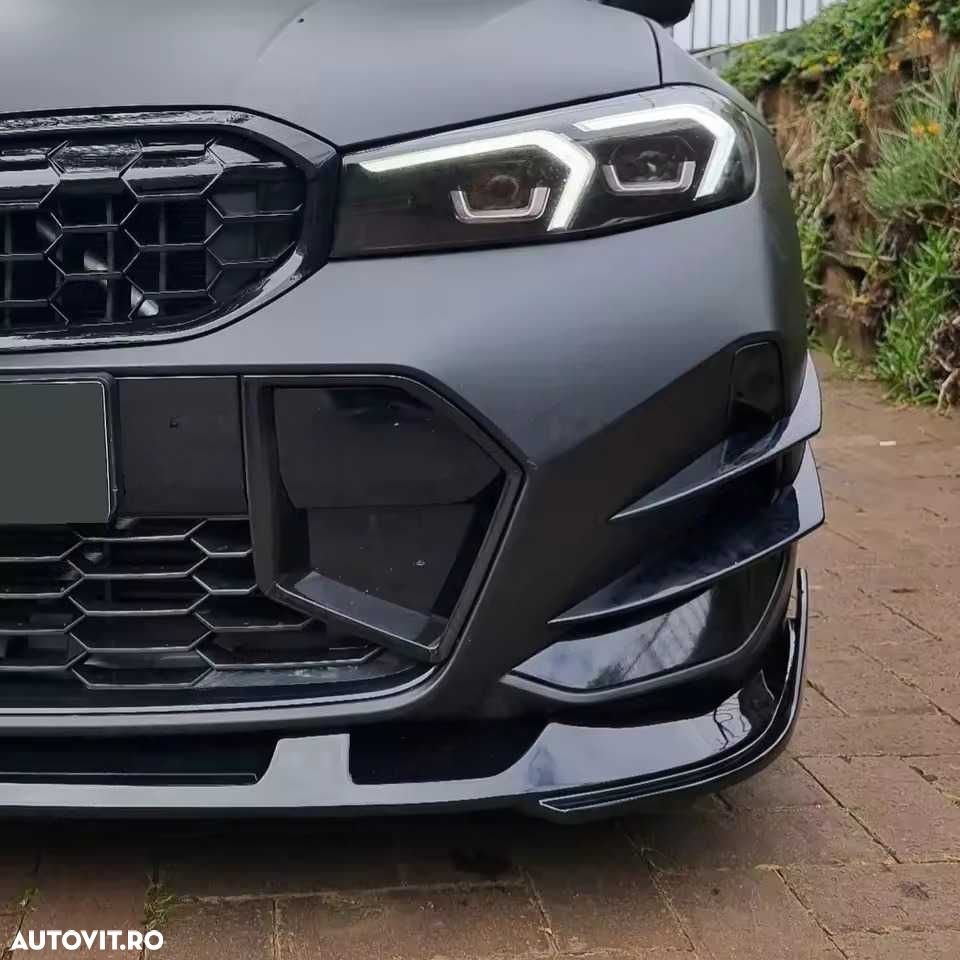 Extensii Aripioare Prelungiri Bara Fata M BMW G20 G21 LCI Facelift, Lip Splitere Negru Lucios - 2