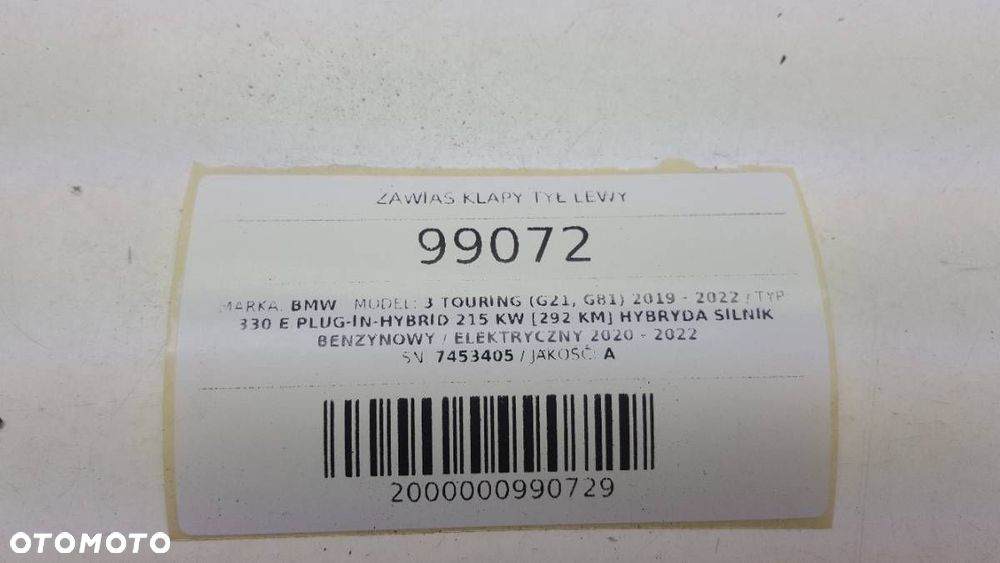 ZAWIAS KLAPY TYŁ LEWY BMW G21 KOMBI 7453405 - 4