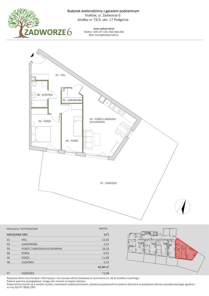 Nowe 3-pokojowe mieszkanie 65,6 m² | Parter z ogrodem