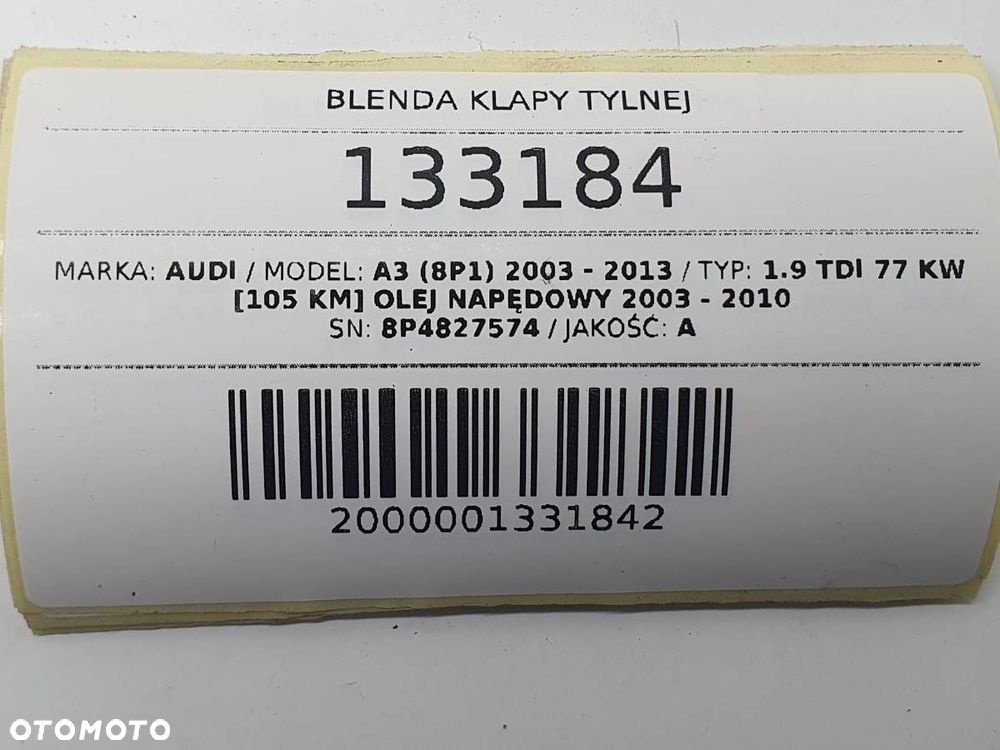 BLENDA KLAPY TYLNEJ KLAMKA PODŚWIETLANIE AUDI A3 8P EUROPA - 8